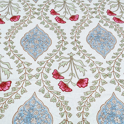 Natural Hand Block Printed White Red Tablecloth For Dinning Decor - My Store