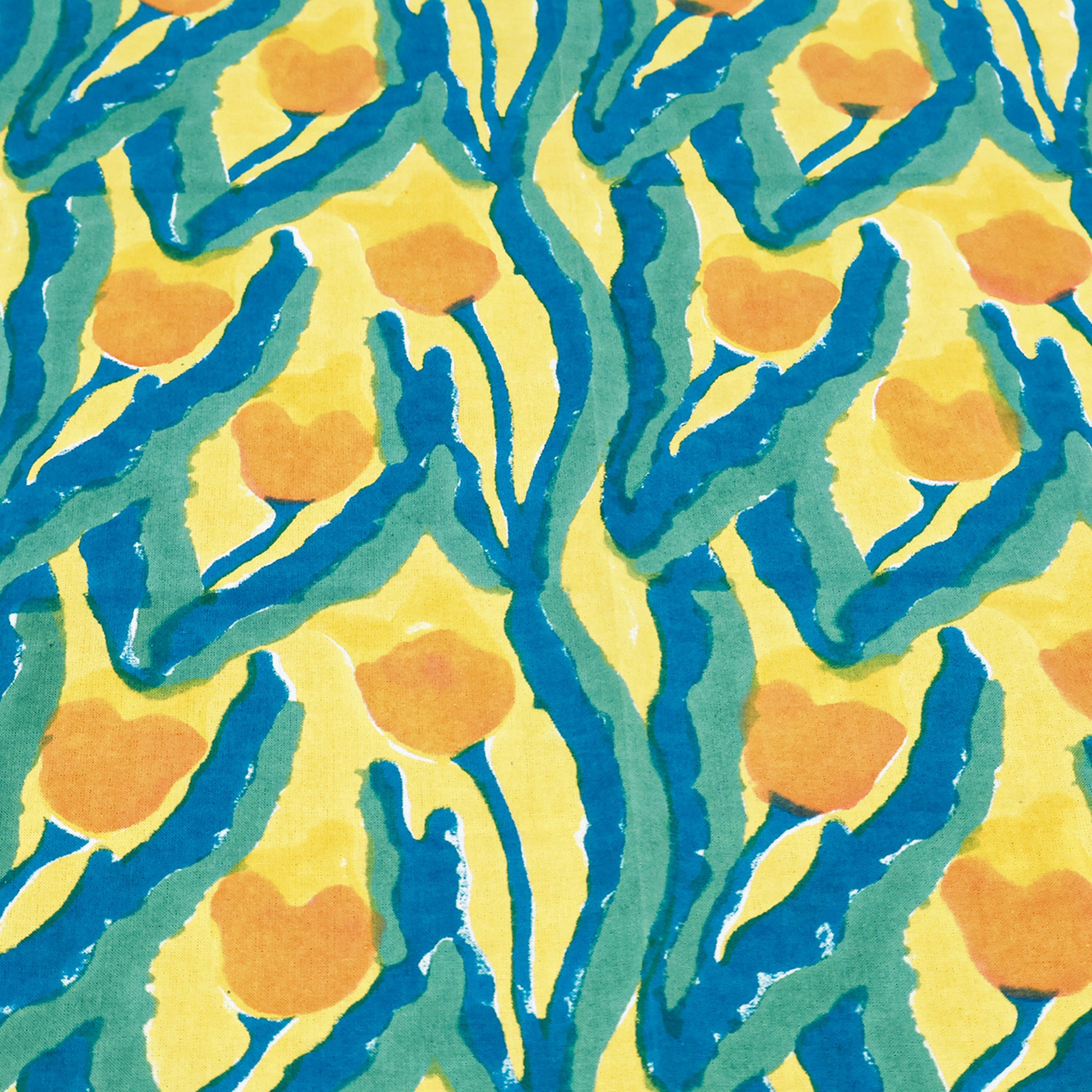 Yellow Green Block Printed Cotton Tablecloth For Dinning Decor - My Store