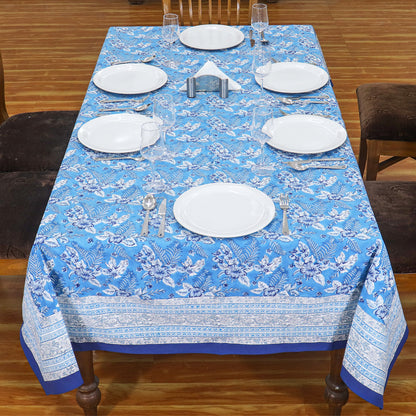 Handcrafted Block Printed Cotton Blue White Rectangle Table Cloth - My Store