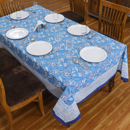 Handcrafted Block Printed Cotton Blue White Rectangle Table Cloth - My Store