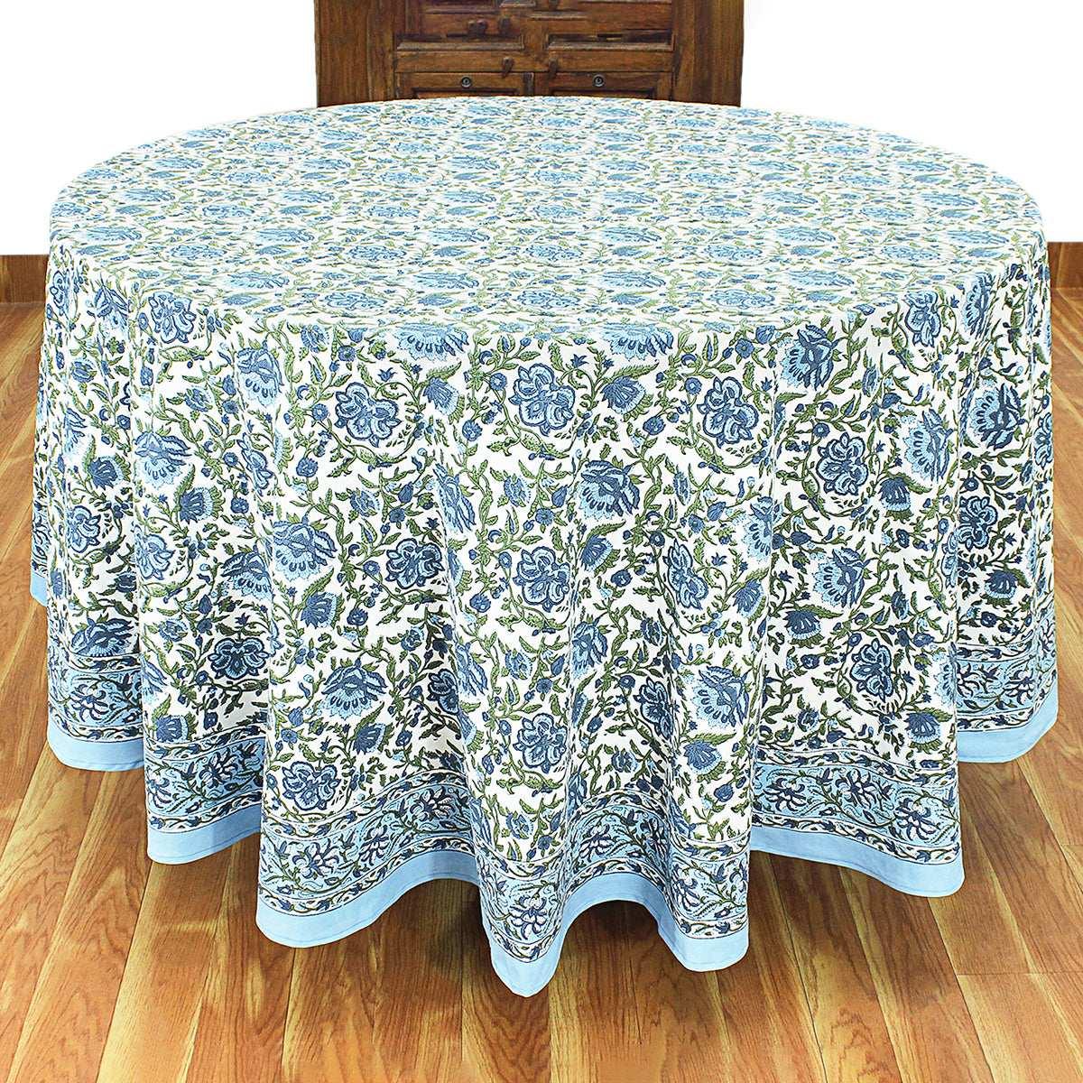 Blue and White Hand Block Printed Cover, Floral Table Linens, Valentine Table Cloth - My Store