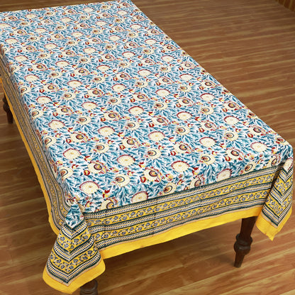Indian Hand Block Printed Cotton Yellow and Green Dinning Tablecloth - My Store