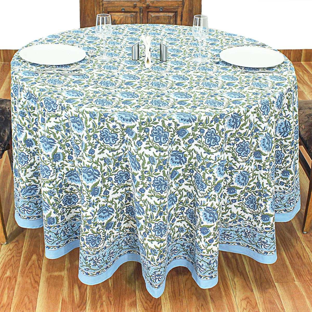 Blue and White Hand Block Printed Cover, Floral Table Linens, Valentine Table Cloth - My Store