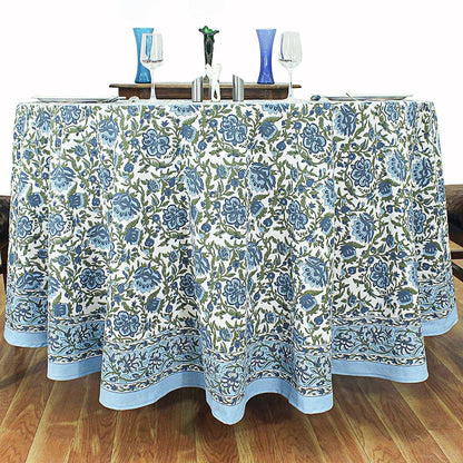 Blue and White Hand Block Printed Cover, Floral Table Linens, Valentine Table Cloth - My Store