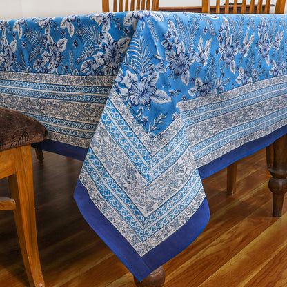 Handcrafted Block Printed Cotton Blue White Rectangle Table Cloth - My Store