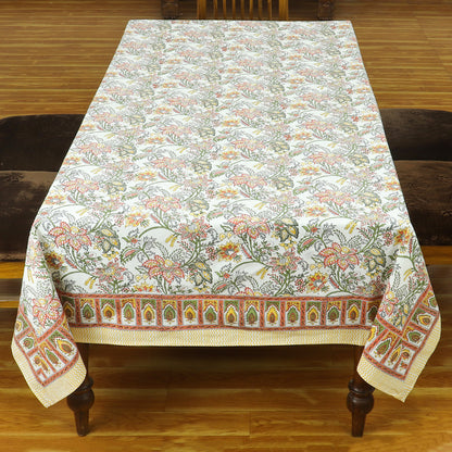 Orange and Green Block Printed Cotton Tablecloth for Rectangle Dinning Decor - My Store