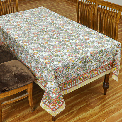 Orange and Green Block Printed Cotton Tablecloth for Rectangle Dinning Decor - My Store