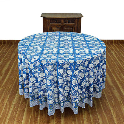Blue and White Cotton Table Cloth For Dinning - Indian Block Printed Table Cover - My Store