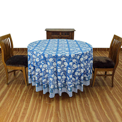 Blue and White Cotton Table Cloth For Dinning - Indian Block Printed Table Cover - My Store