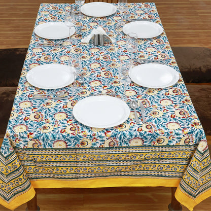 Indian Hand Block Printed Cotton Yellow and Green Dinning Tablecloth - My Store