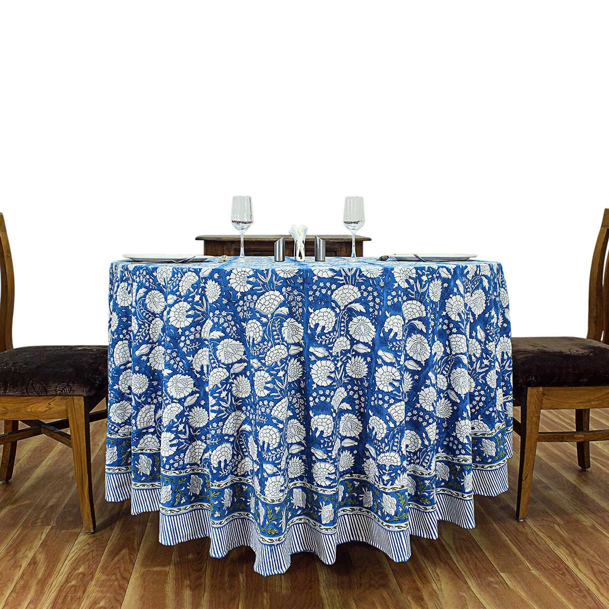 Blue and White Cotton Table Cloth For Dinning - Indian Block Printed Table Cover - My Store