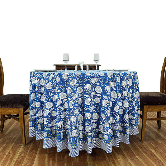 Blue and White Cotton Table Cloth For Dinning - Indian Block Printed Table Cover - My Store