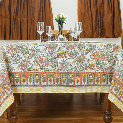 Orange and Green Block Printed Cotton Tablecloth for Rectangle Dinning Decor - My Store