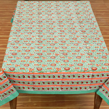 Green Red Floral Indian Hand Block Printed 100% Cotton Tablecloth - My Store