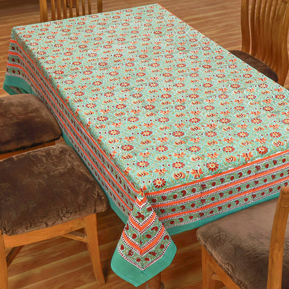 Green Red Floral Indian Hand Block Printed 100% Cotton Tablecloth - My Store