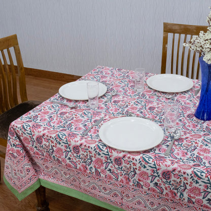 handmade tablecloth, pink and green tablecloth, block printed table cover, cotton table cover, premium cotton tablecloth, floral tablecloth, indian tablecloth, Jaipuri tablecloth, green and pink table linens, boho home decor, table cover for dinning table cover, rectangle table cover, table cloth for dinning decor, custom table cloth,  washable table cloth, outdoor tablecloth, indoor tablecloth, gifts for fathers day