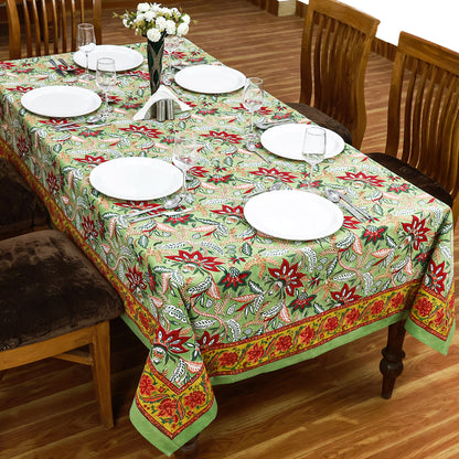 Red Green Block Printed Cotton Tablecloth And Dinning Table Cover - My Store