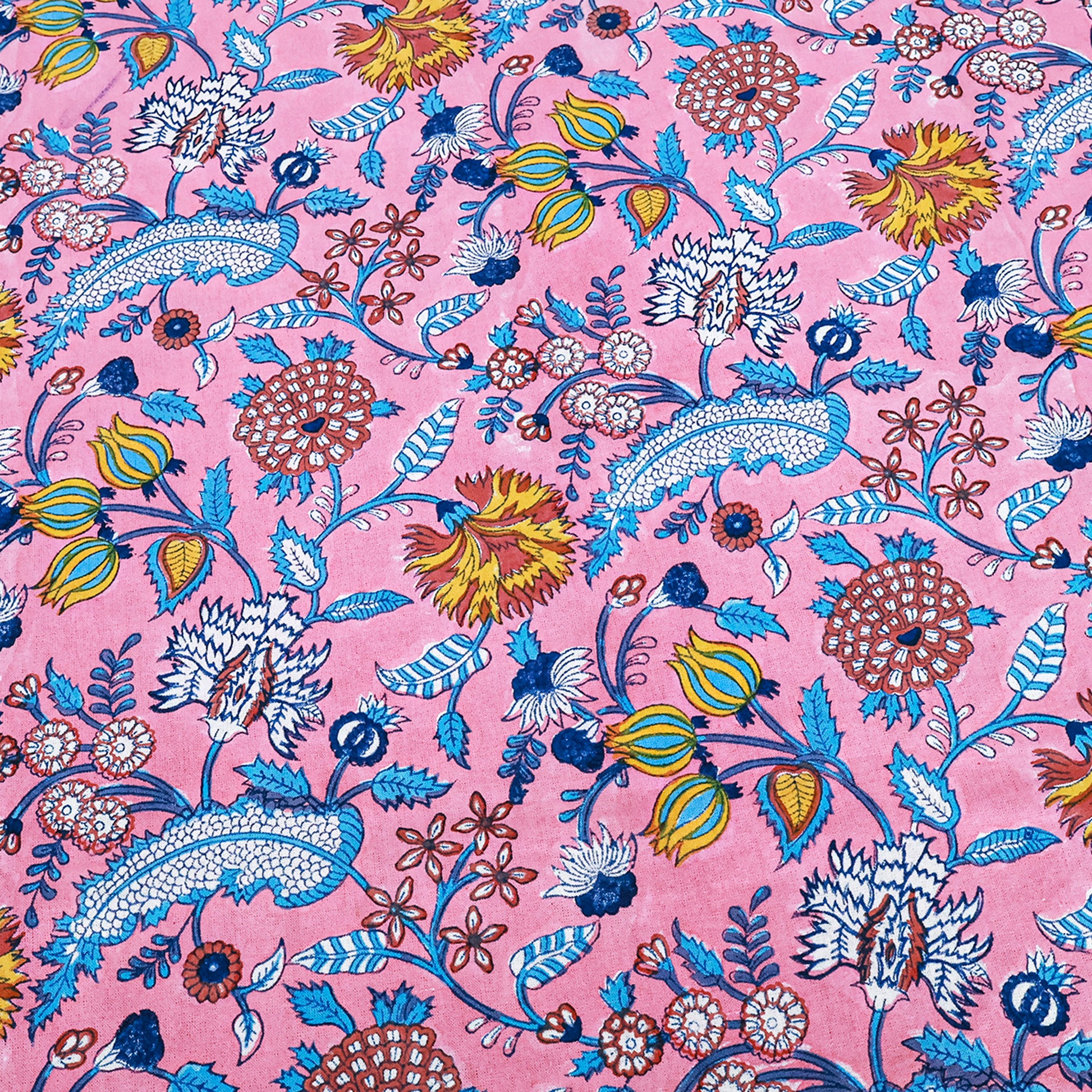 Pink Floral Block Printed Cotton Tablecloth Rectangle Table Cover - My Store