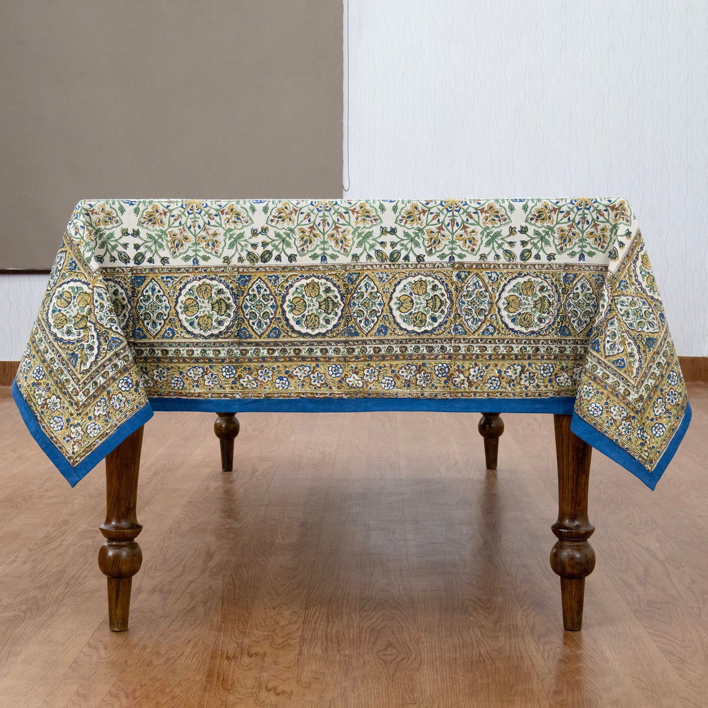 MultiColor and Yellow Block Print Cotton Tablecloth, Handmade Indian Rectangle Table Linen - My Store