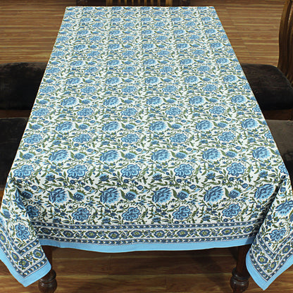 Blue and White Hand Block Printed Rectangle Dinning Tablecloth - My Store
