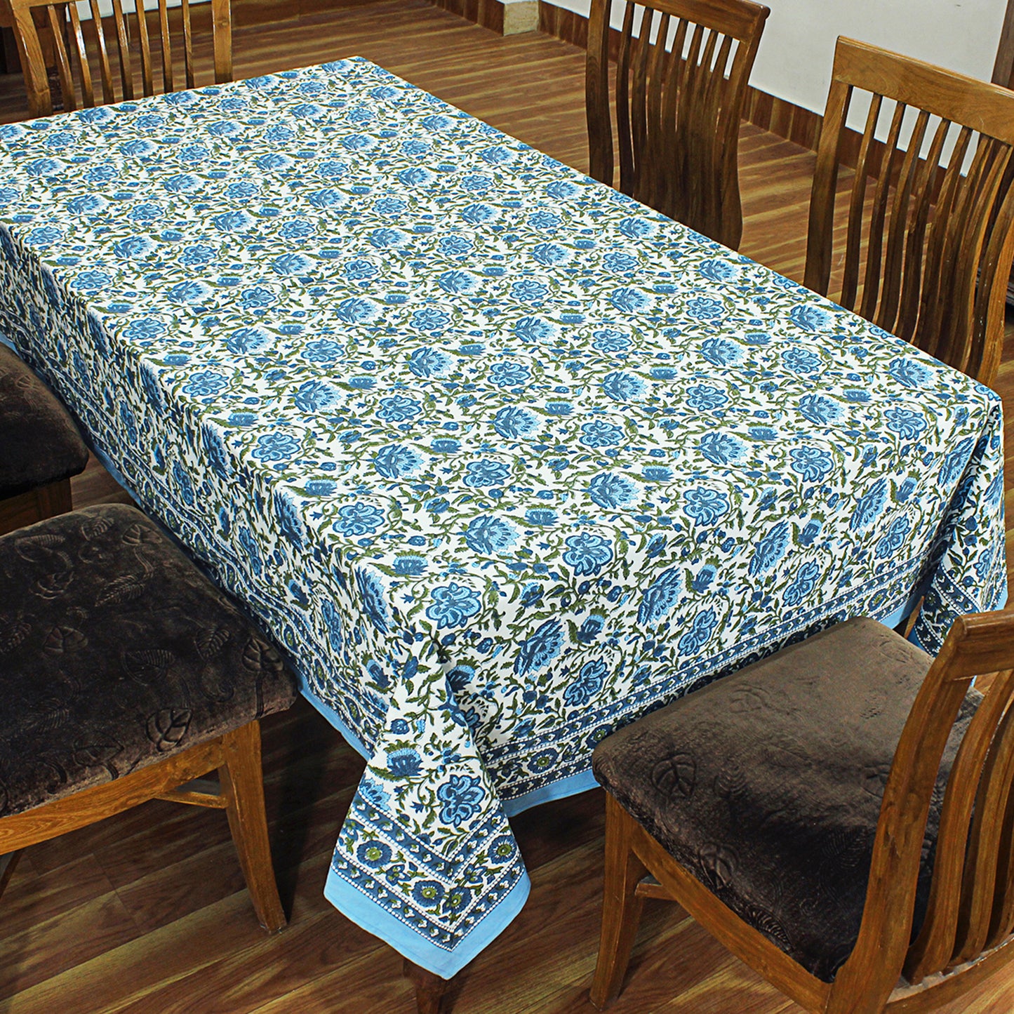 Blue and White Hand Block Printed Rectangle Dinning Tablecloth - My Store