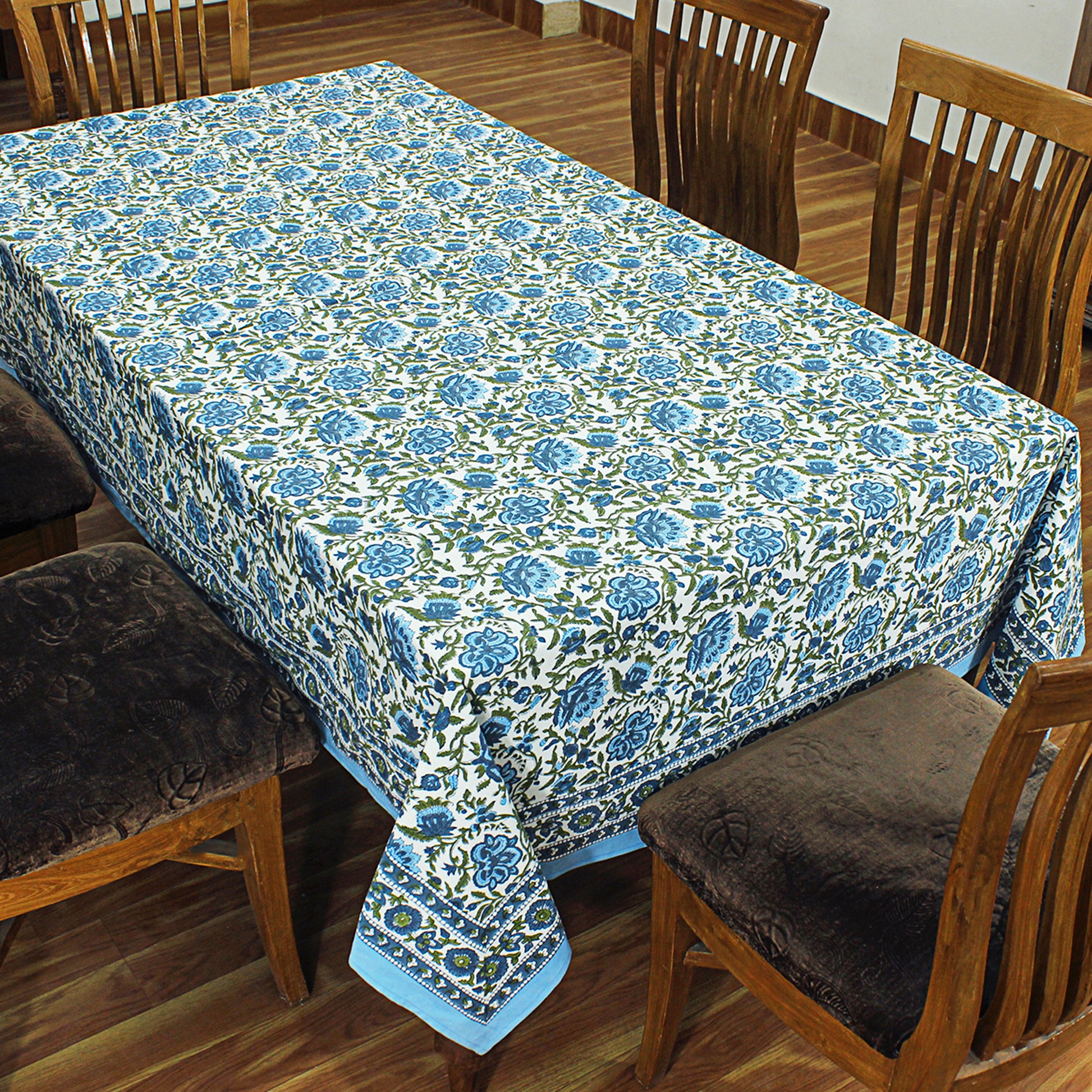 Blue and White Hand Block Printed Rectangle Dinning Tablecloth - My Store