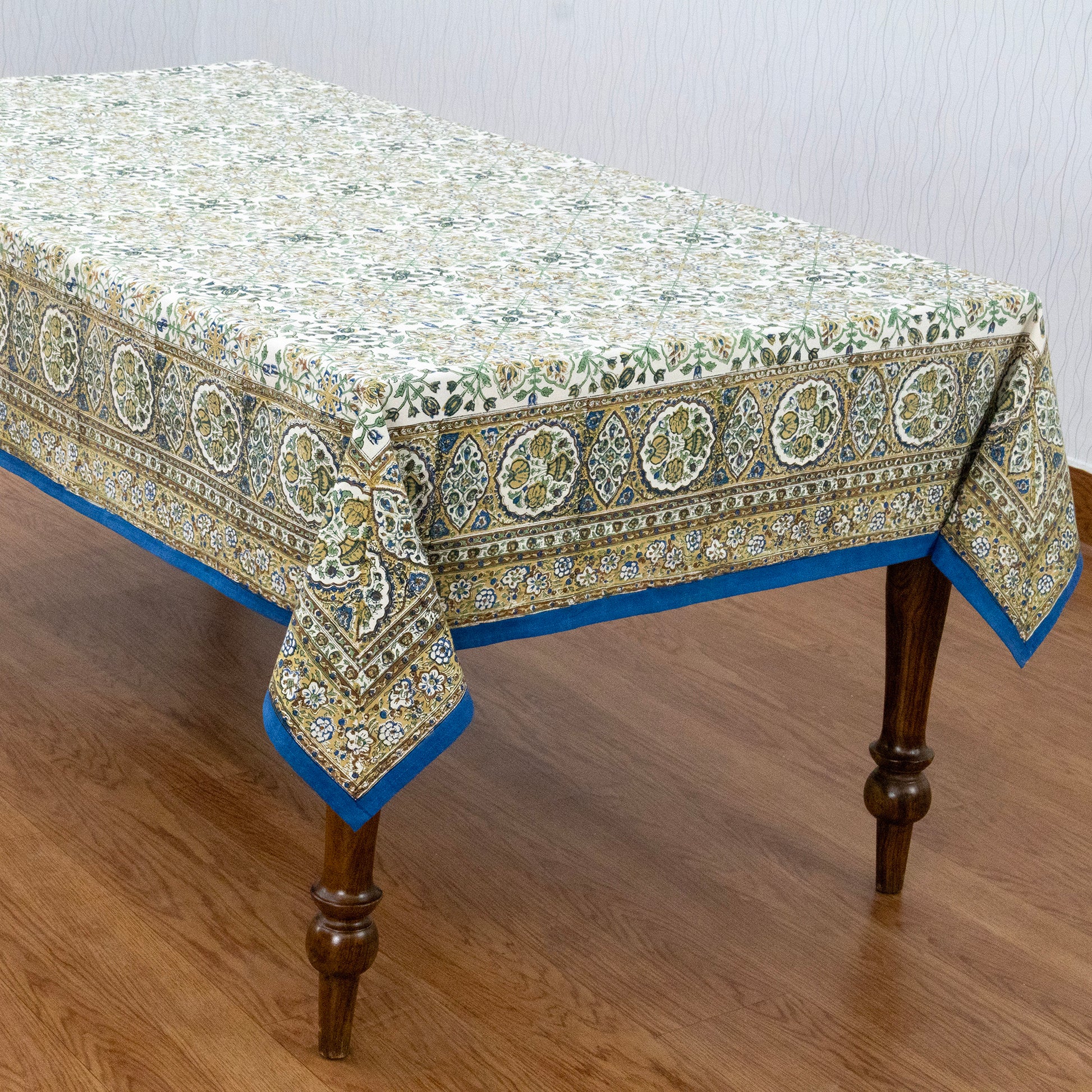 MultiColor and Yellow Block Print Cotton Tablecloth, Handmade Indian Rectangle Table Linen - My Store