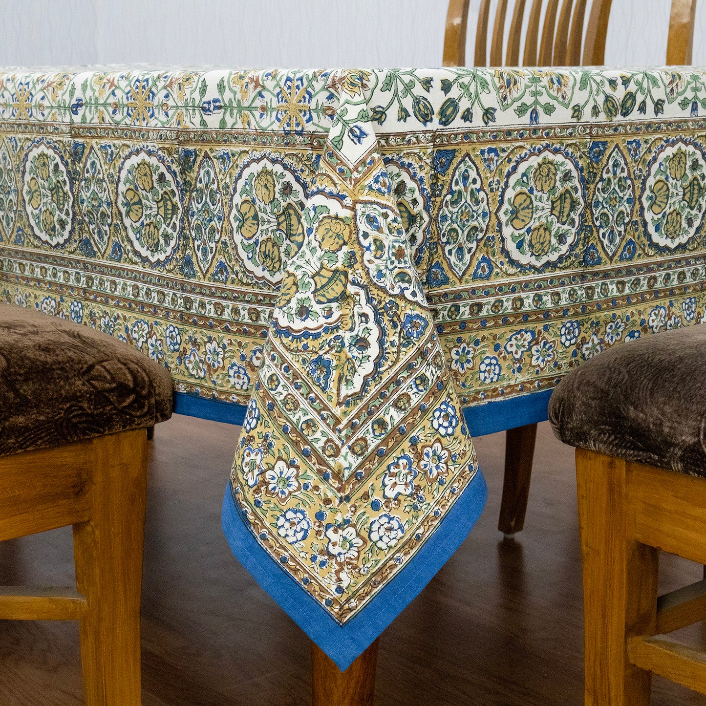 MultiColor and Yellow Block Print Cotton Tablecloth, Handmade Indian Rectangle Table Linen - My Store