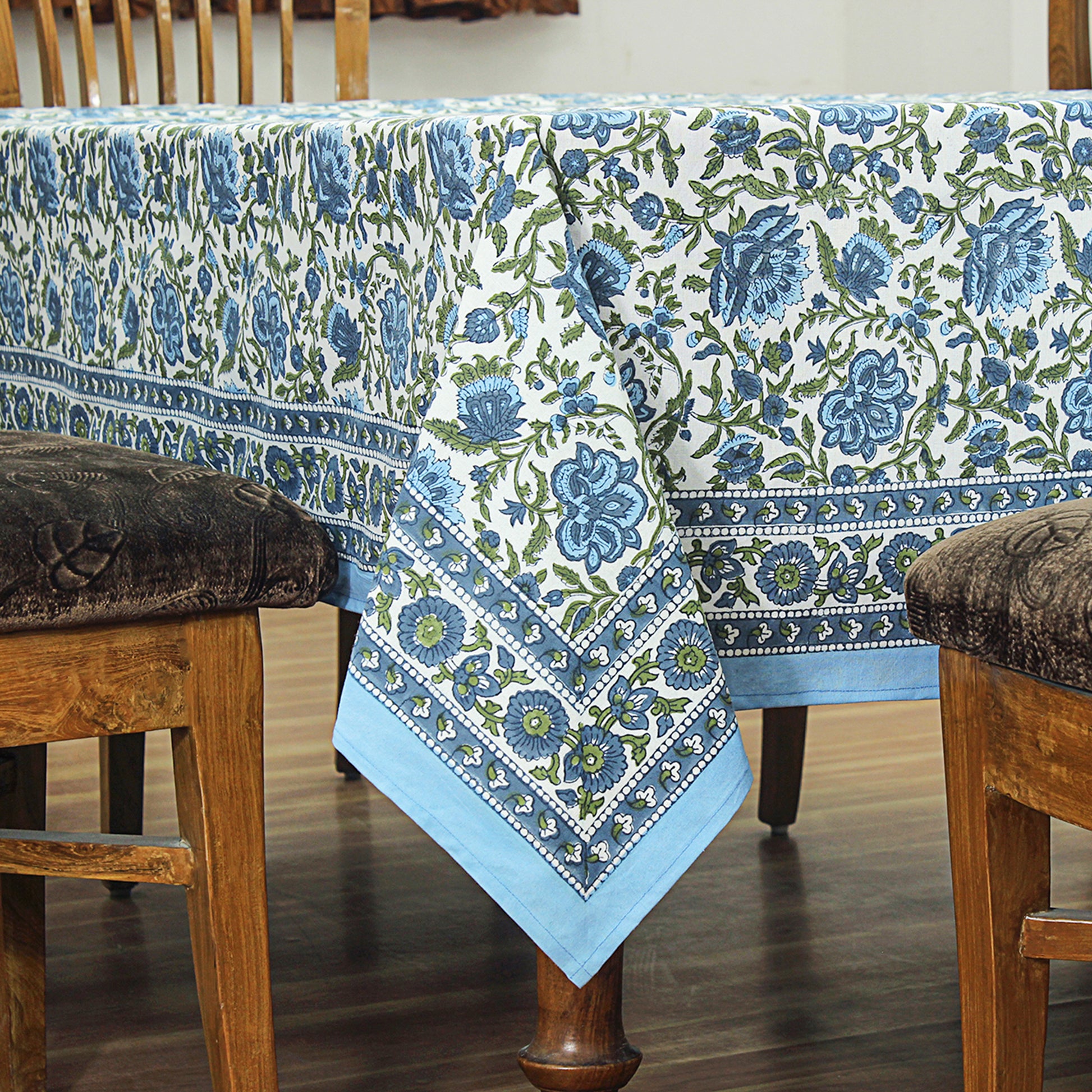 Blue and White Hand Block Printed Rectangle Dinning Tablecloth - My Store