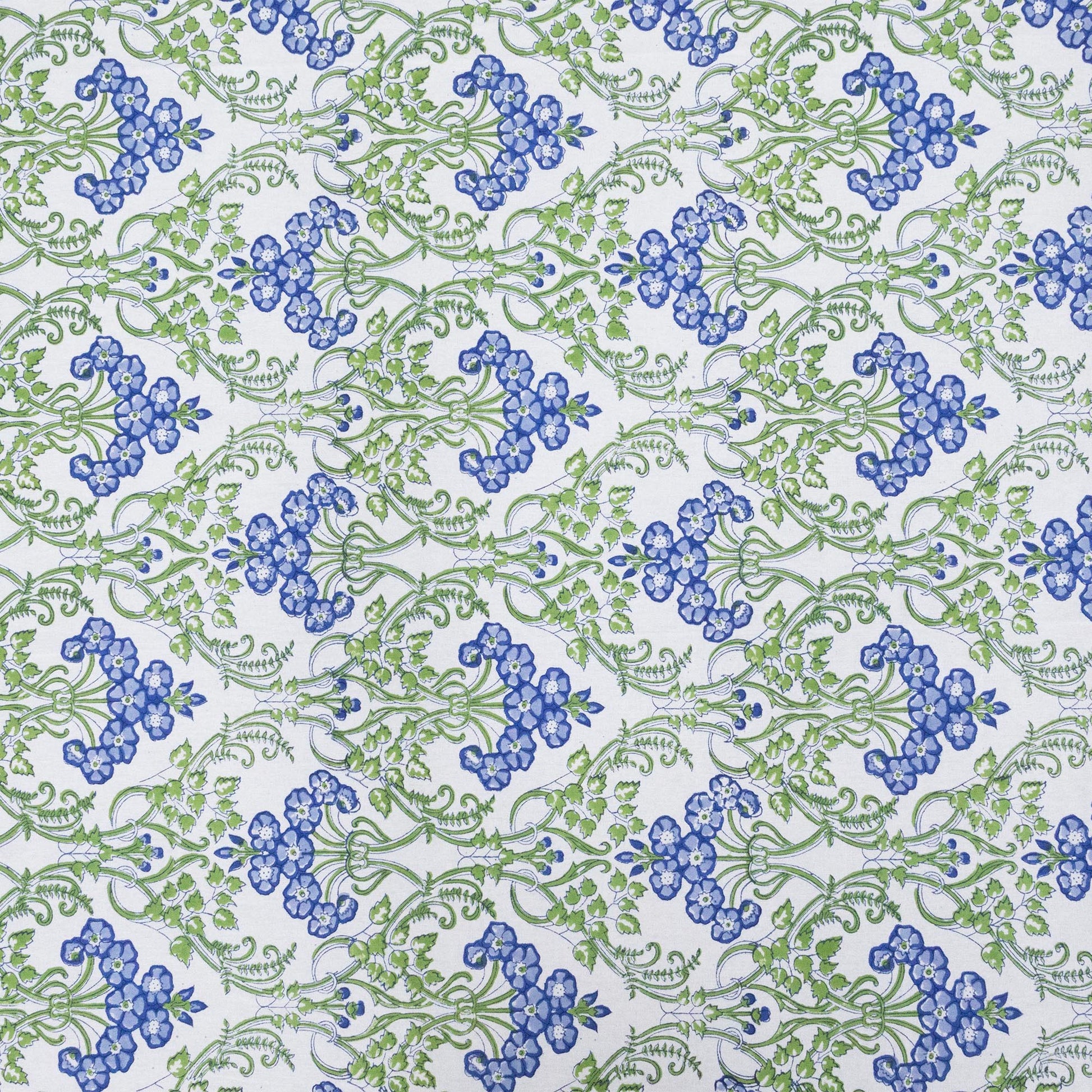 Indian Handmade Block Printed Green and Blue Floral Pattern Cotton Bed sheet For living Room, Kids Room - My Store