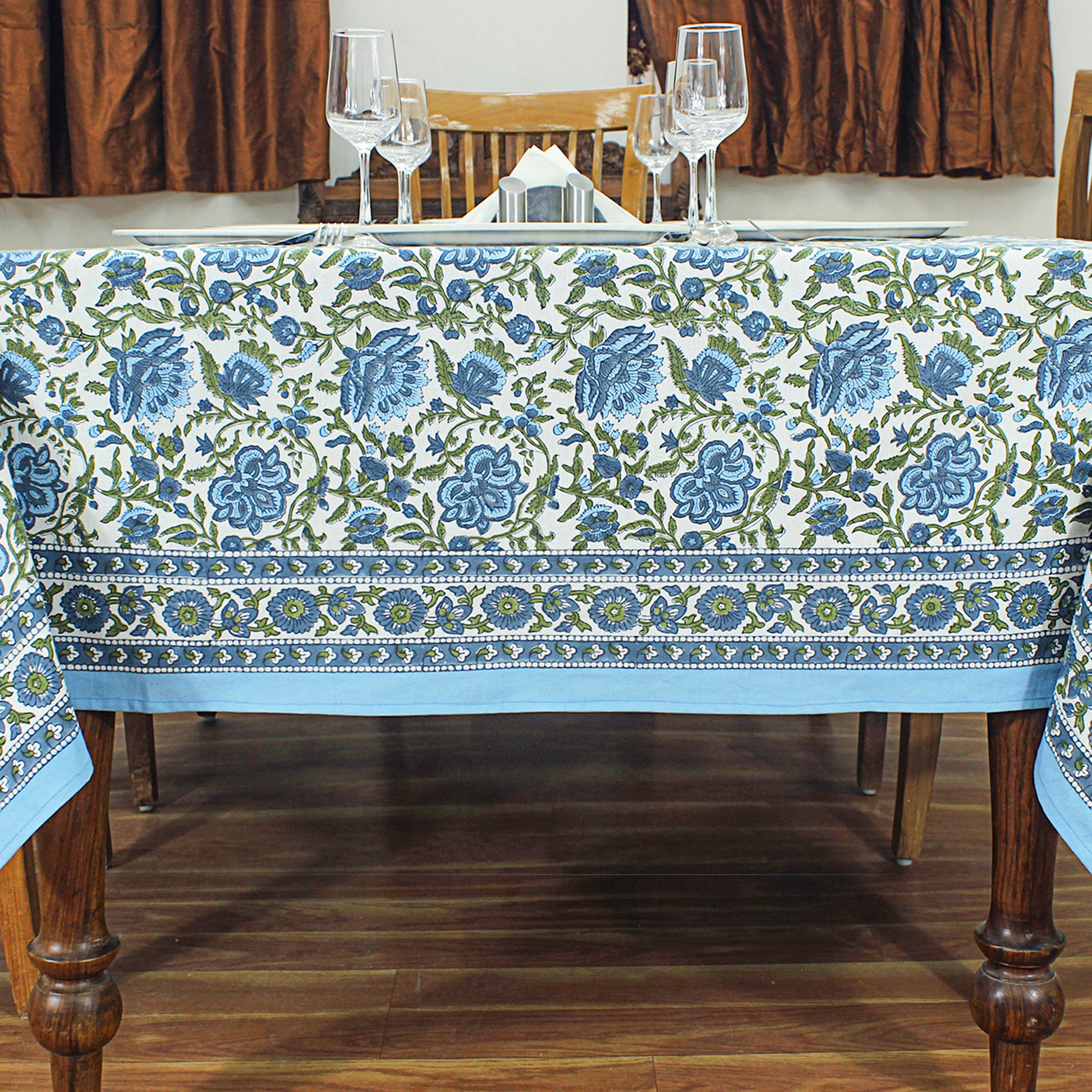 Blue and White Hand Block Printed Rectangle Dinning Tablecloth - My Store