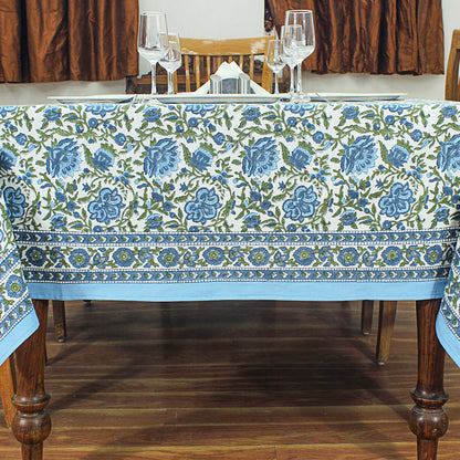 Blue and White Hand Block Printed Rectangle Dinning Tablecloth - My Store