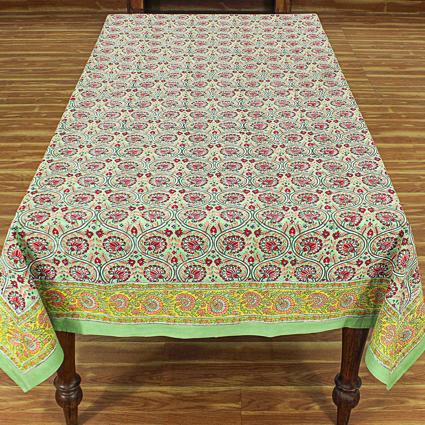 Indian Hand Block Printed Red and Green Rectangle Tablecloth - My Store