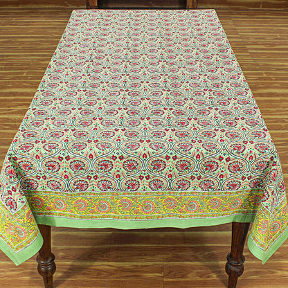 Indian Hand Block Printed Red and Green Rectangle Tablecloth - My Store