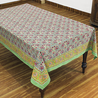 Indian Hand Block Printed Red and Green Rectangle Tablecloth - My Store
