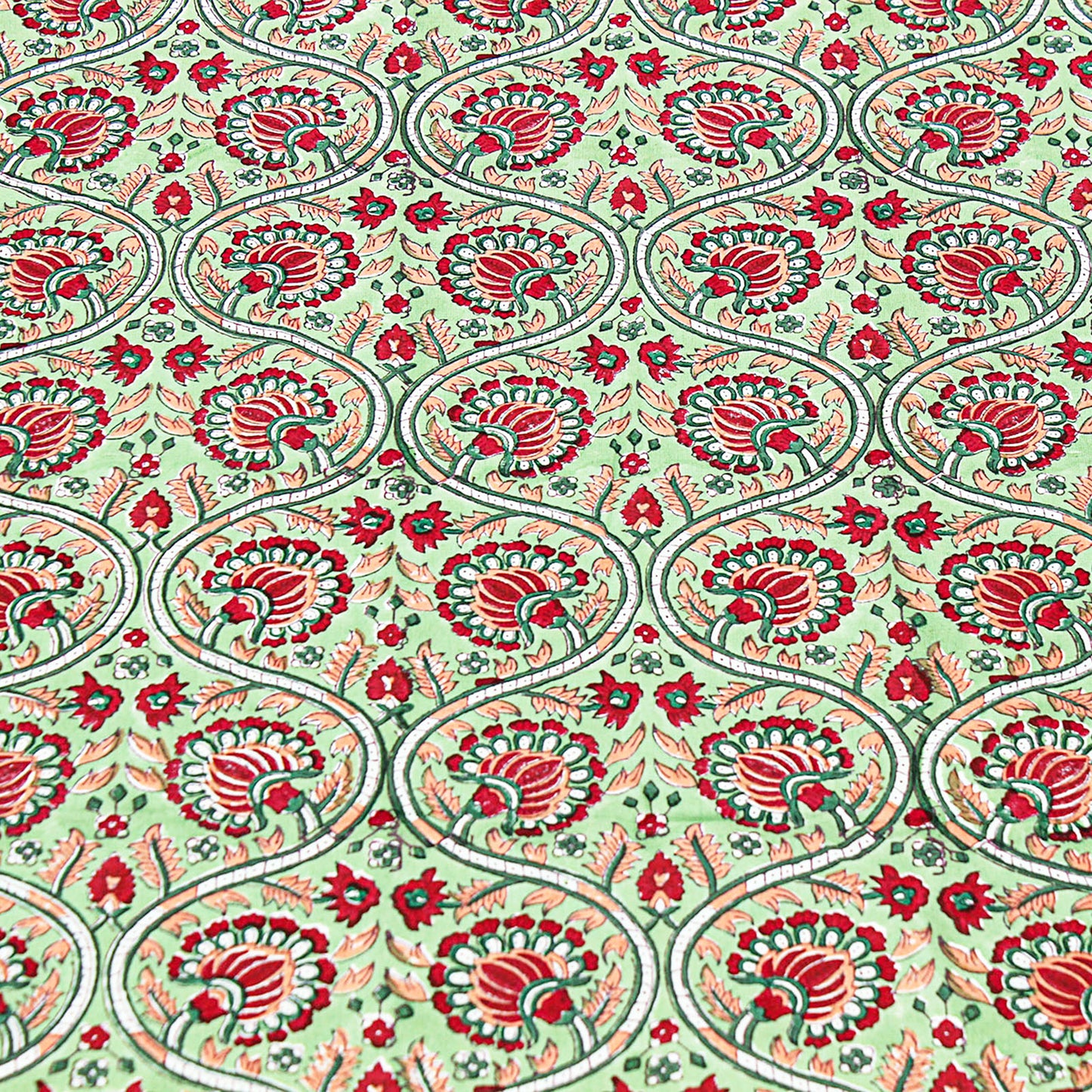 Indian Hand Block Printed Red and Green Rectangle Tablecloth - My Store