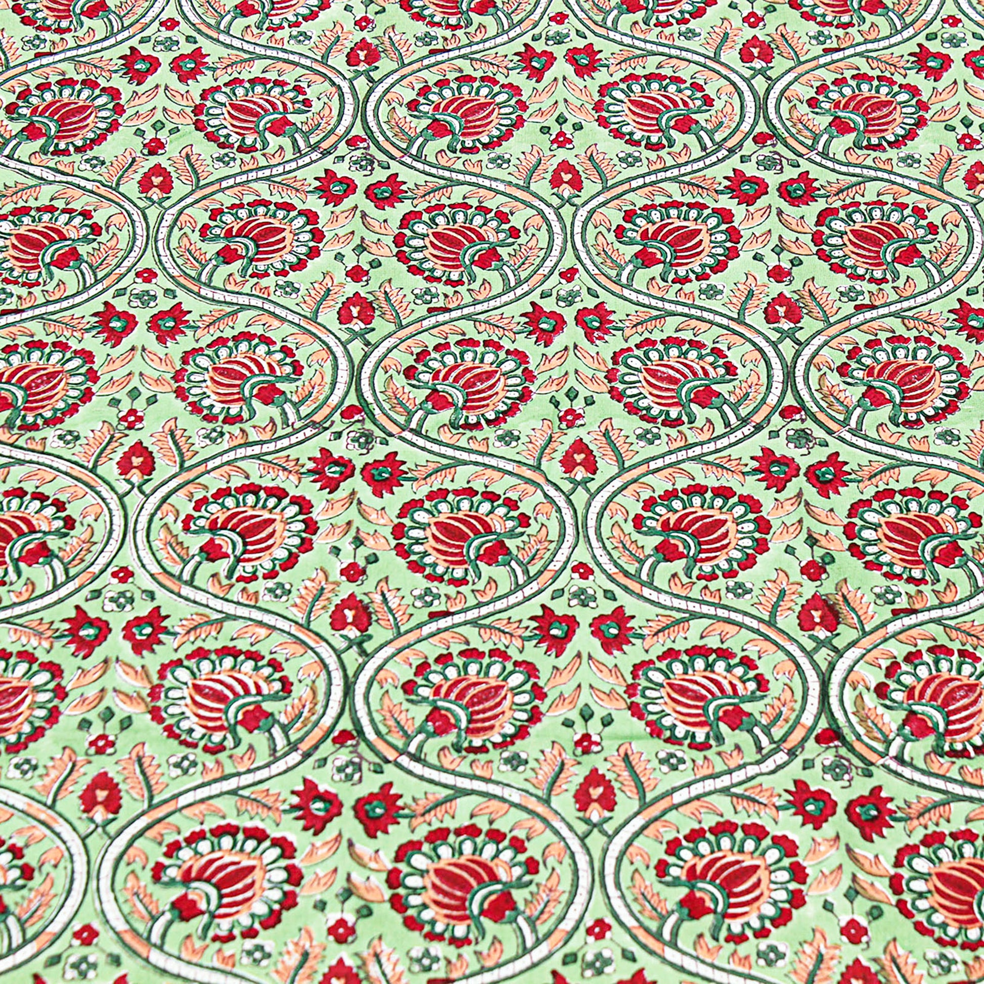 Indian Hand Block Printed Red and Green Rectangle Tablecloth - My Store
