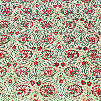 Indian Hand Block Printed Red and Green Rectangle Tablecloth - My Store
