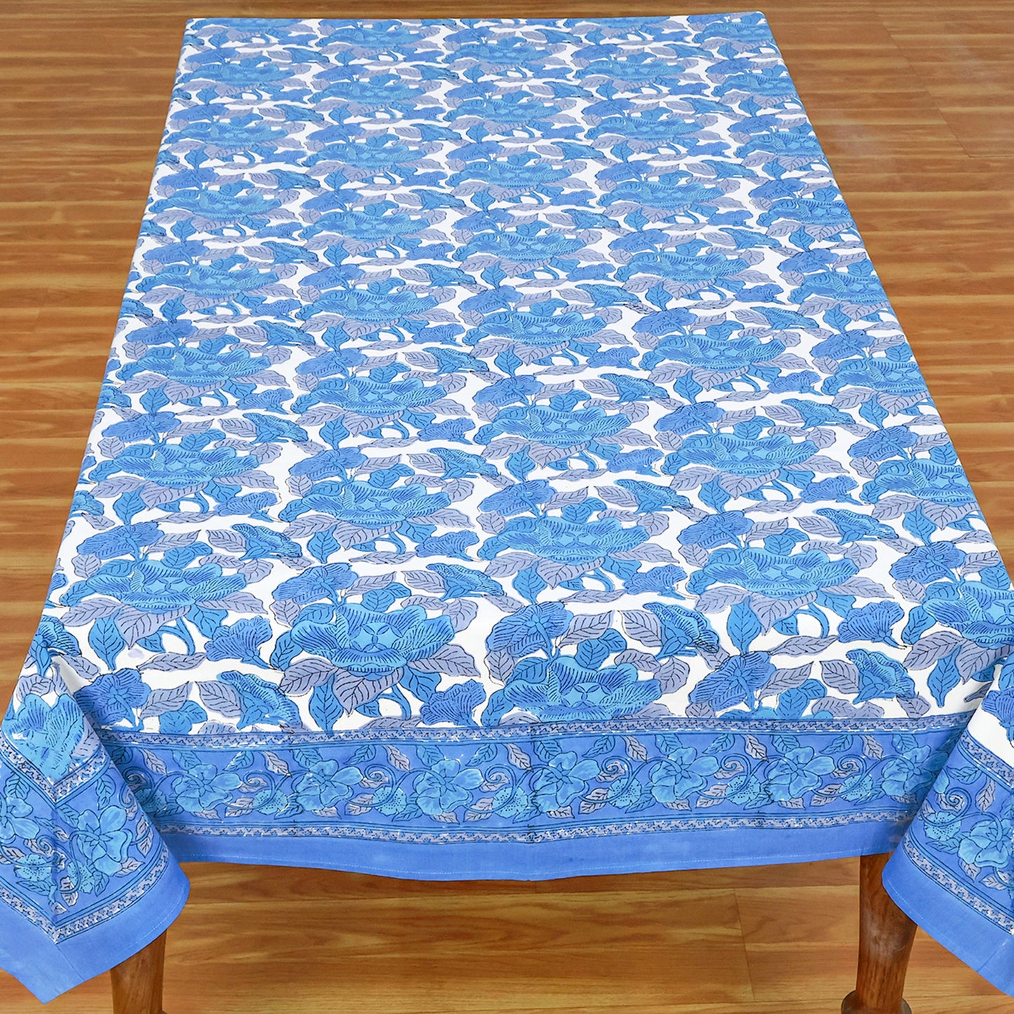 Blue Indian Hand Block Floral Printed Cotton Tablecloth - My Store