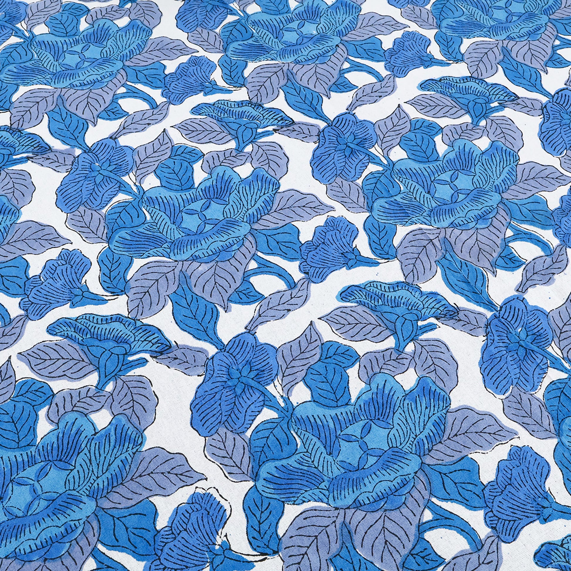 Blue Indian Hand Block Floral Printed Cotton Tablecloth - My Store