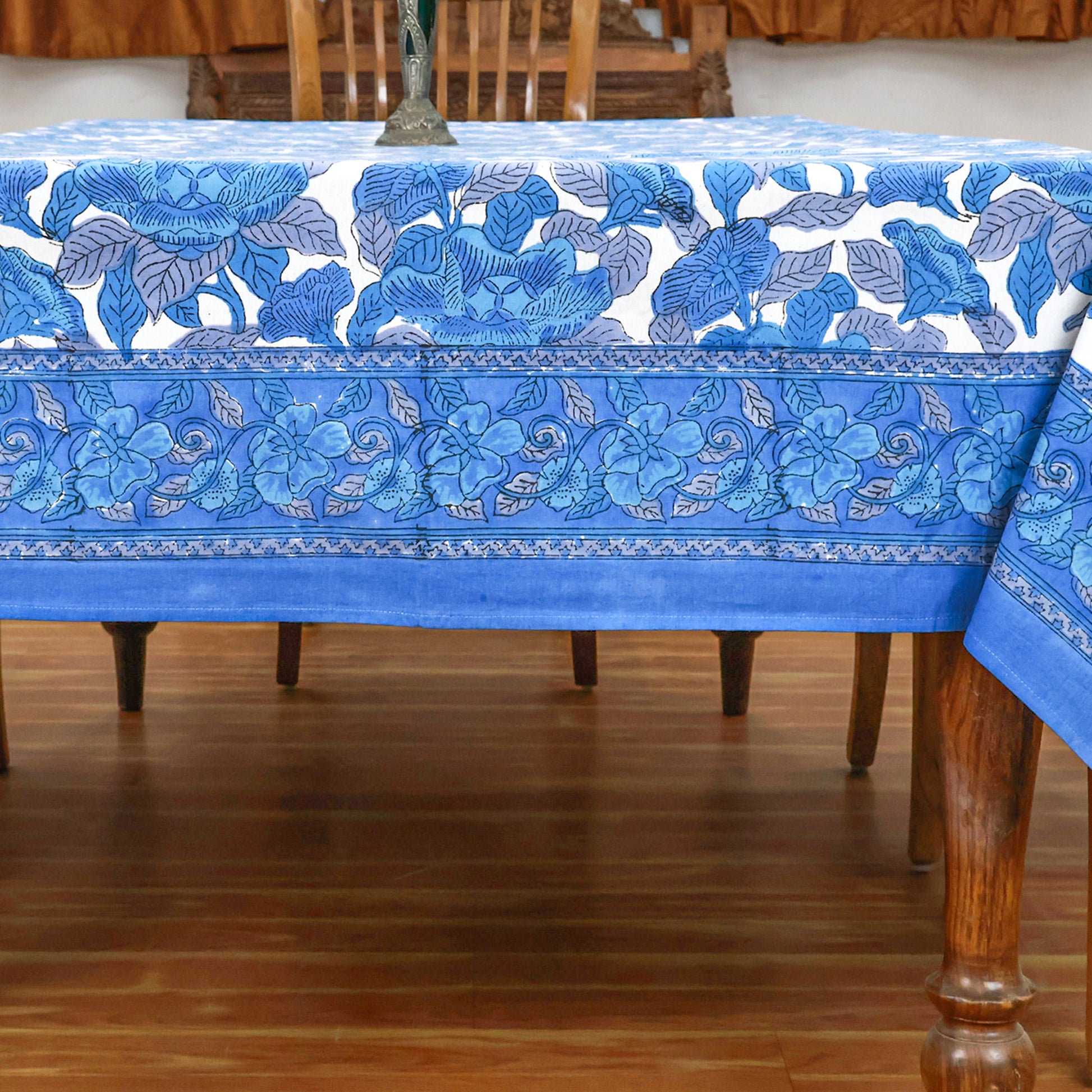 Blue Indian Hand Block Floral Printed Cotton Tablecloth - My Store