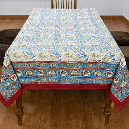Artisan Block Print Cotton Tablecloth, Blue and Yellow Indian Rectangle Dining Cover - My Store