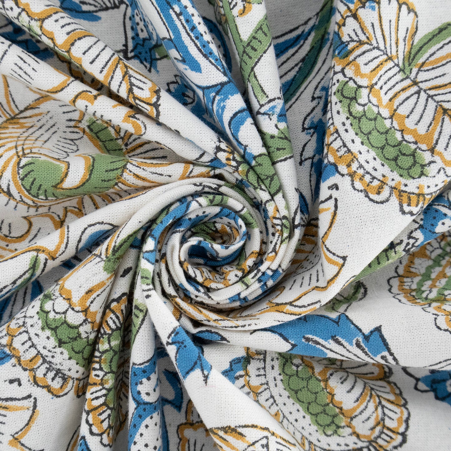 Artisan Block Print Cotton Tablecloth, Blue and Yellow Indian Rectangle Dining Cover - My Store