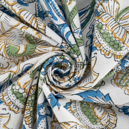 Artisan Block Print Cotton Tablecloth, Blue and Yellow Indian Rectangle Dining Cover - My Store