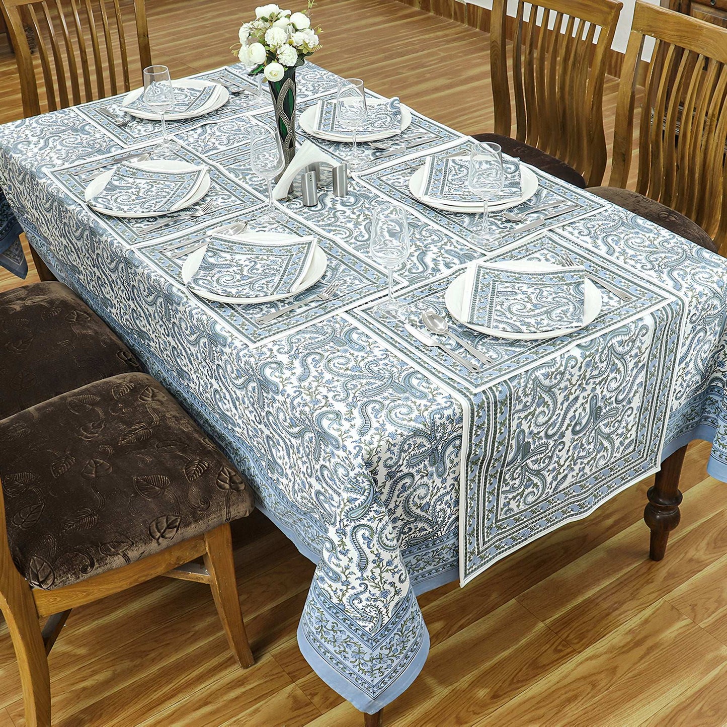 Blue & Green Dining Tablecloth, Wedding Parties Table Decor - My Store