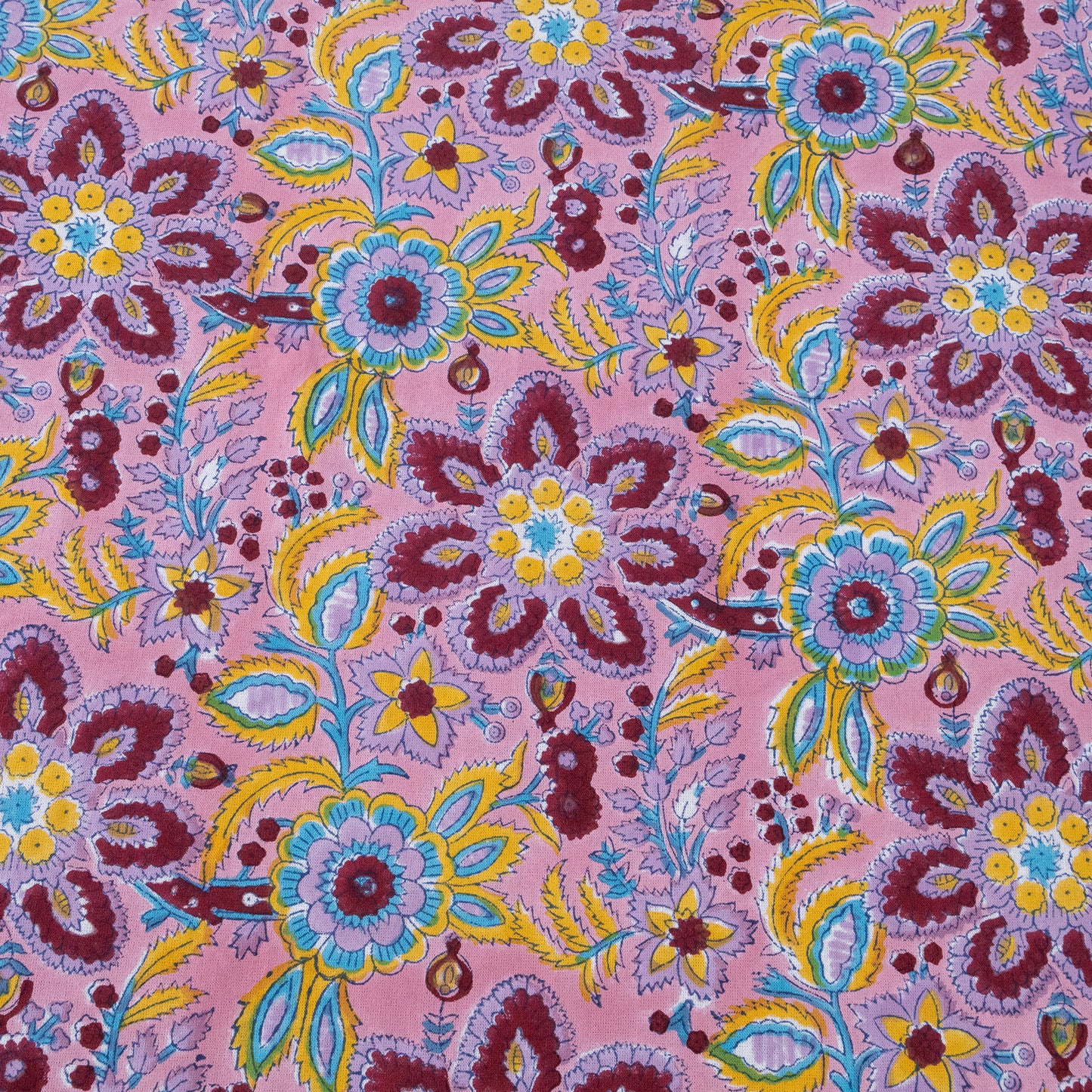 Pink and Blue Floral Hand Block Printed Dinning Table Cover - My Store