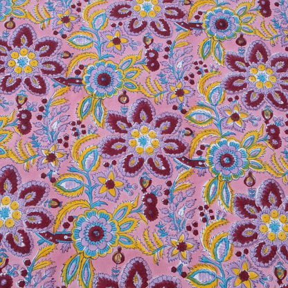 Pink and Blue Floral Hand Block Printed Dinning Table Cover - My Store