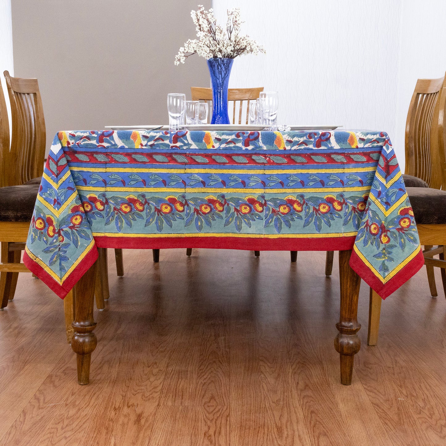 Indian Handmade Block Printed Cotton Purple and Red Rectangle Tablecloth - My Store