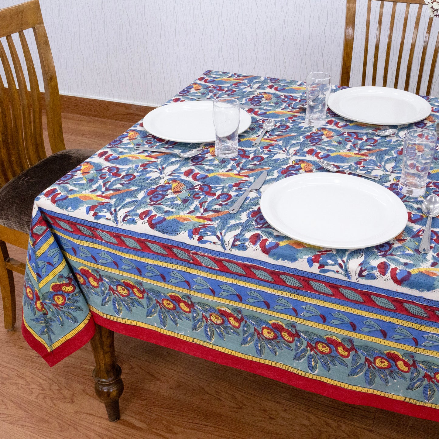 Indian Handmade Block Printed Cotton Purple and Red Rectangle Tablecloth - My Store