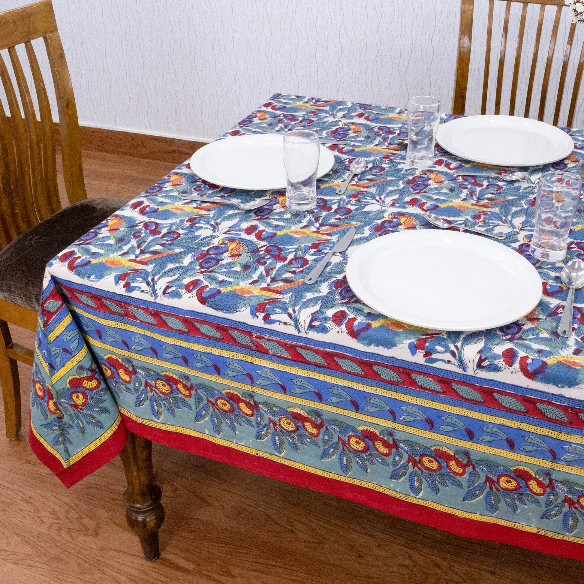 Indian Handmade Block Printed Cotton Purple and Red Rectangle Tablecloth - My Store